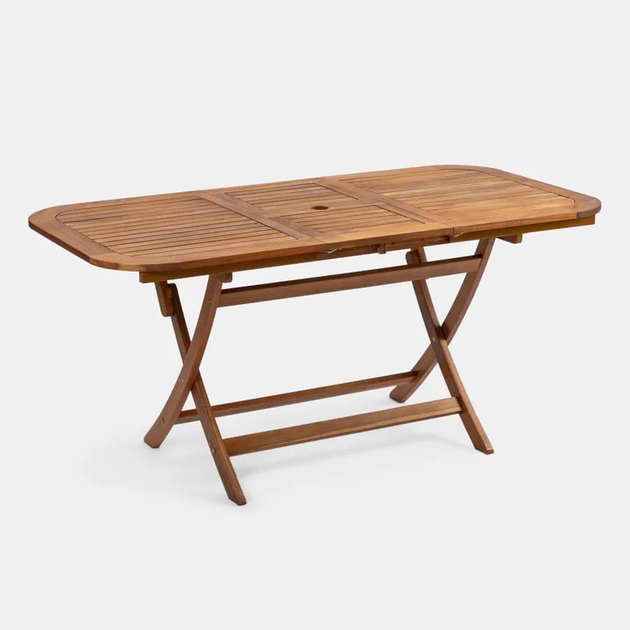 Set pranzo tavolo allungabile pieghevole 120/160x80 cm e 4 sedie pieghevoli in legno di acacia e corda grigia - Yadira