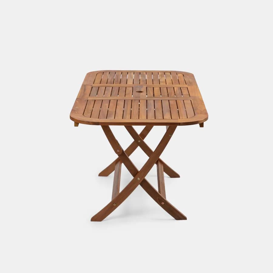 Set pranzo tavolo allungabile pieghevole 120/160x80 cm e 4 sedie pieghevoli in legno di acacia e corda grigia - Yadira