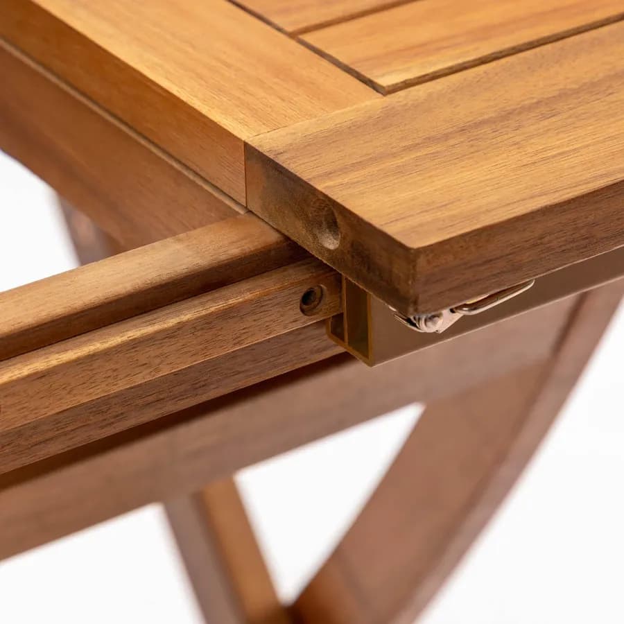 Set pranzo tavolo allungabile pieghevole 120/160x80 cm e 4 sedie pieghevoli in legno di acacia e corda grigia - Yadira