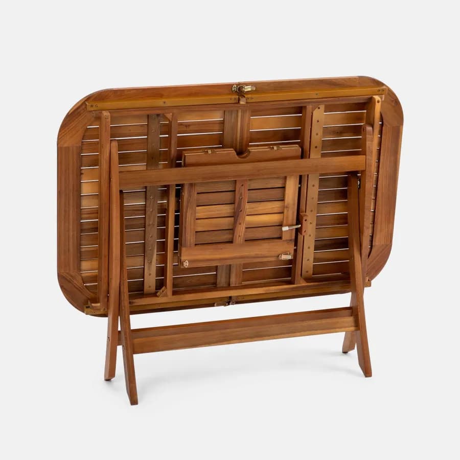 Set pranzo tavolo allungabile pieghevole 120/160x80 cm e 4 sedie pieghevoli in legno di acacia e corda grigia - Yadira