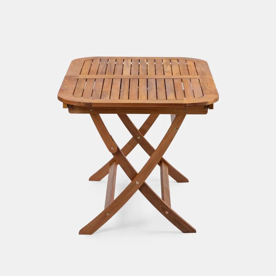 Set pranzo tavolo allungabile pieghevole 120/160x80 cm e 4 sedie pieghevoli in legno di acacia e corda grigia - Yadira
