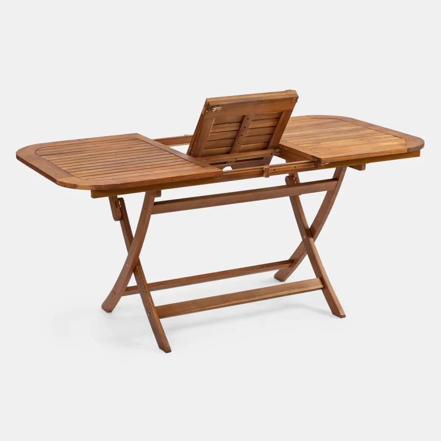 Set pranzo tavolo allungabile pieghevole 120/160x80 cm e 4 sedie pieghevoli in legno di acacia e corda grigia - Yadira