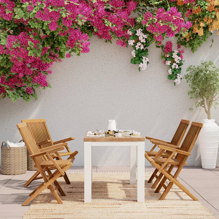 Set pranzo tavolo con top in legno di acacia 115x70 cm e 4 sedie con braccioli in legno teak - Paja