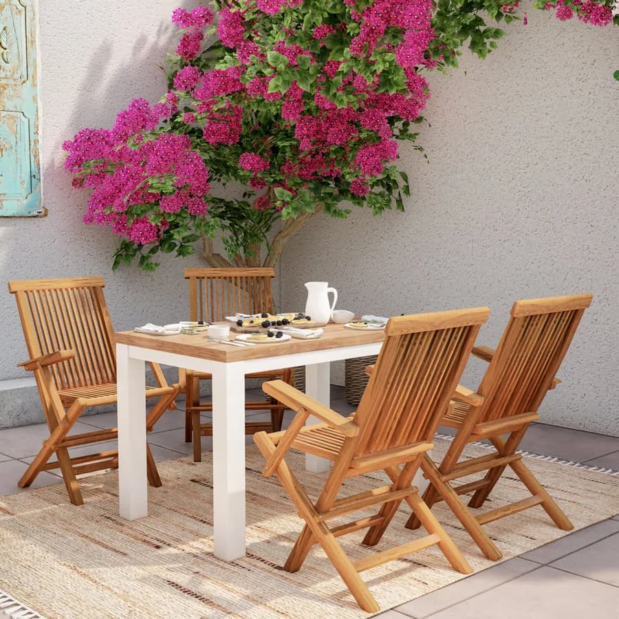Set pranzo tavolo con top in legno di acacia 115x70 cm e 4 sedie con braccioli in legno teak - Paja