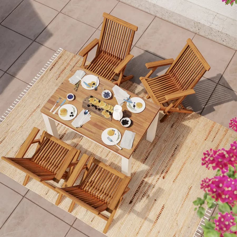 Set pranzo tavolo con top in legno di acacia 115x70 cm e 4 sedie con braccioli in legno teak - Paja