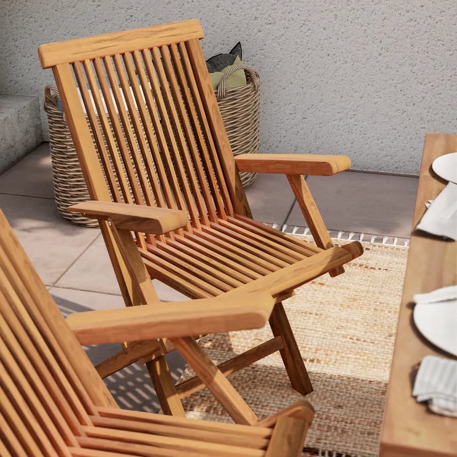 Set pranzo tavolo con top in legno di acacia 115x70 cm e 4 sedie con braccioli in legno teak - Paja