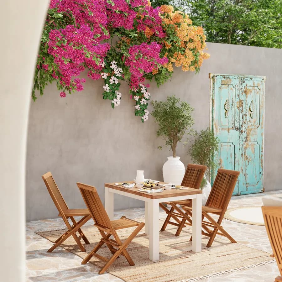 Set pranzo tavolo con top in legno di acacia 115x70 cm e 4 sedie pieghevoli in legno teak - Paja