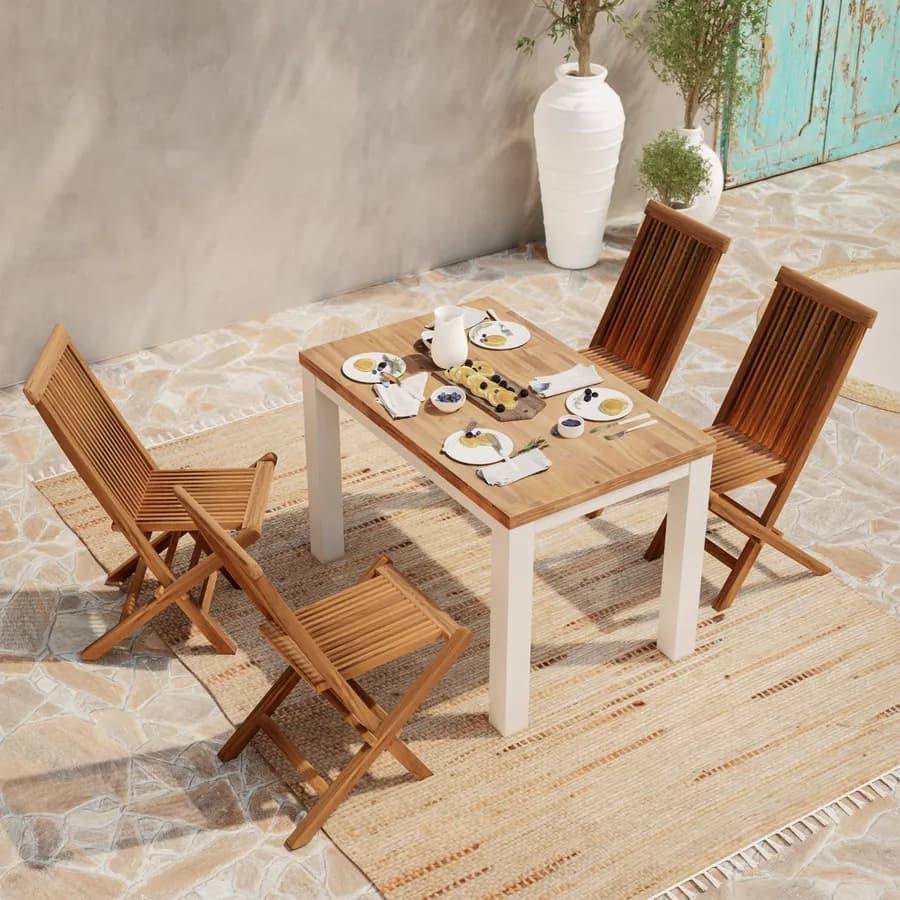 Set pranzo tavolo con top in legno di acacia 115x70 cm e 4 sedie pieghevoli in legno teak - Paja