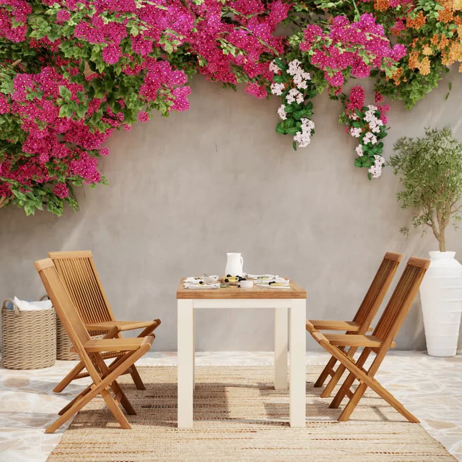 Set pranzo tavolo con top in legno di acacia 115x70 cm e 4 sedie pieghevoli in legno teak - Paja
