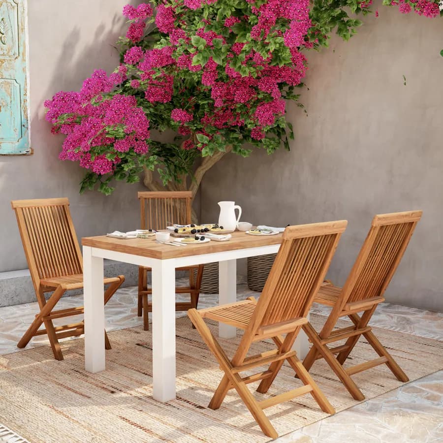 Set pranzo tavolo con top in legno di acacia 115x70 cm e 4 sedie pieghevoli in legno teak - Paja