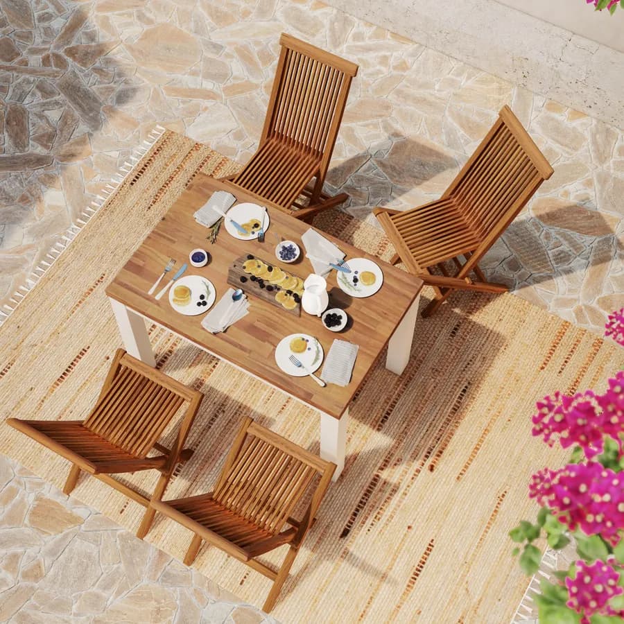Set pranzo tavolo con top in legno di acacia 115x70 cm e 4 sedie pieghevoli in legno teak - Paja