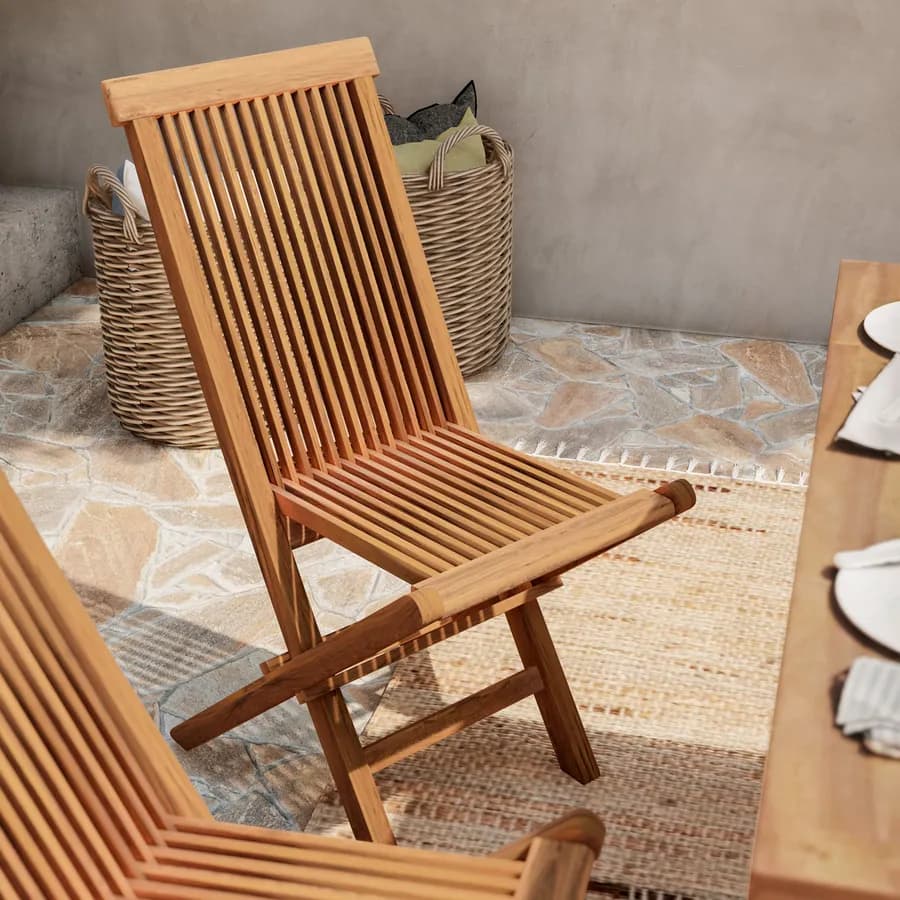 Set pranzo tavolo con top in legno di acacia 115x70 cm e 4 sedie pieghevoli in legno teak - Paja