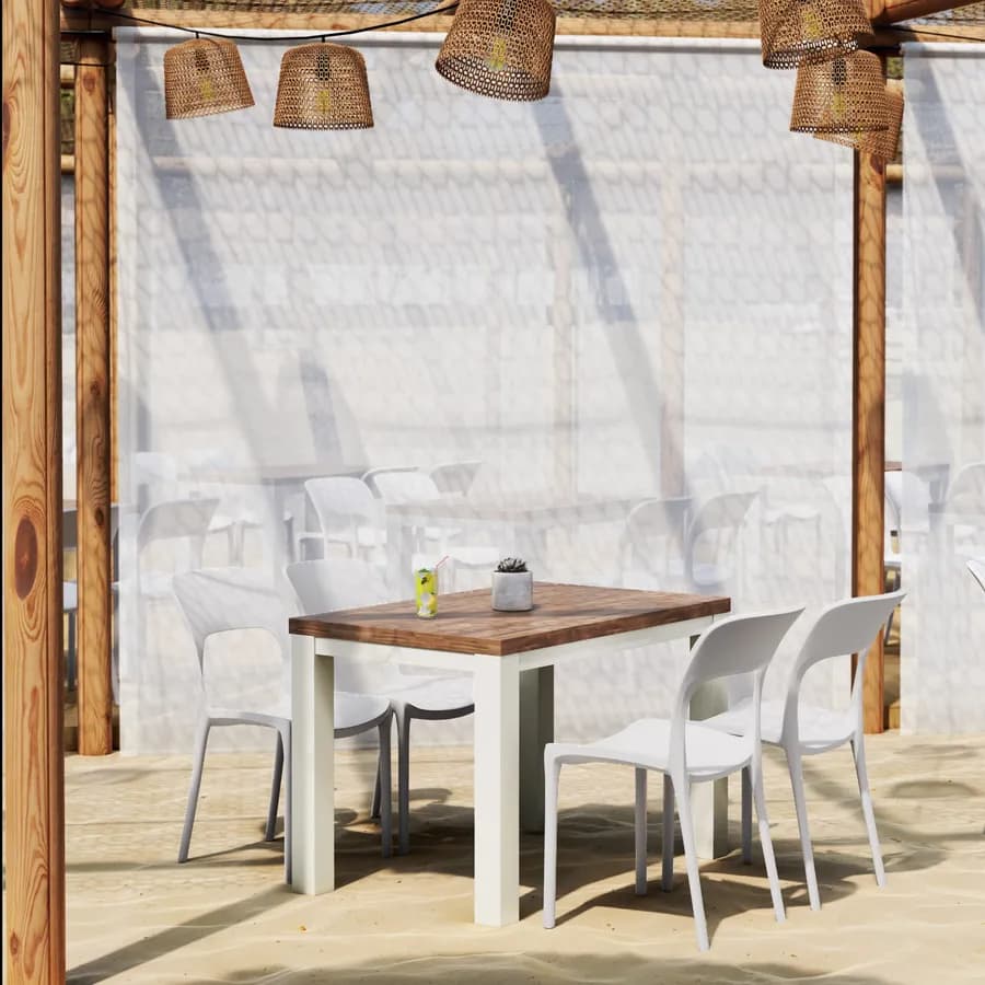 Set pranzo tavolo con piano in legno di acacia 115x70 cm e 4 sedie impilabili bianco - Paint