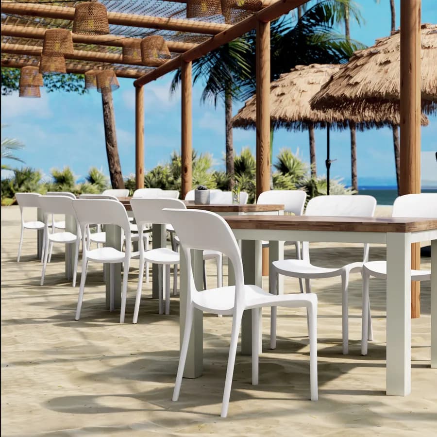 Set pranzo tavolo con piano in legno di acacia 115x70 cm e 4 sedie impilabili bianco - Paint