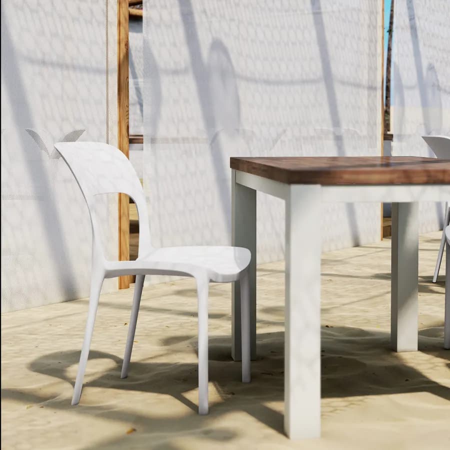 Set pranzo tavolo con piano in legno di acacia 115x70 cm e 4 sedie impilabili bianco - Paint