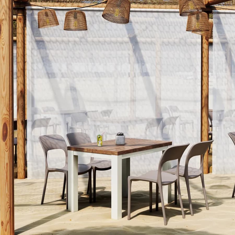Set pranzo tavolo con piano in legno di acacia 115x70 cm e 4 sedie impilabili cacao - Paint