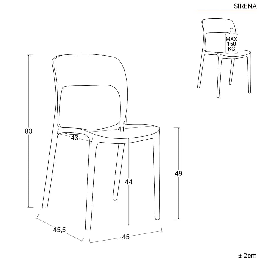 Set pranzo tavolo con piano in legno di acacia 115x70 cm e 4 sedie impilabili cacao - Paint