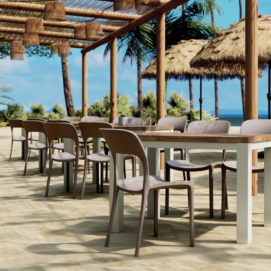 Set pranzo tavolo con piano in legno di acacia 115x70 cm e 4 sedie impilabili cacao - Paint