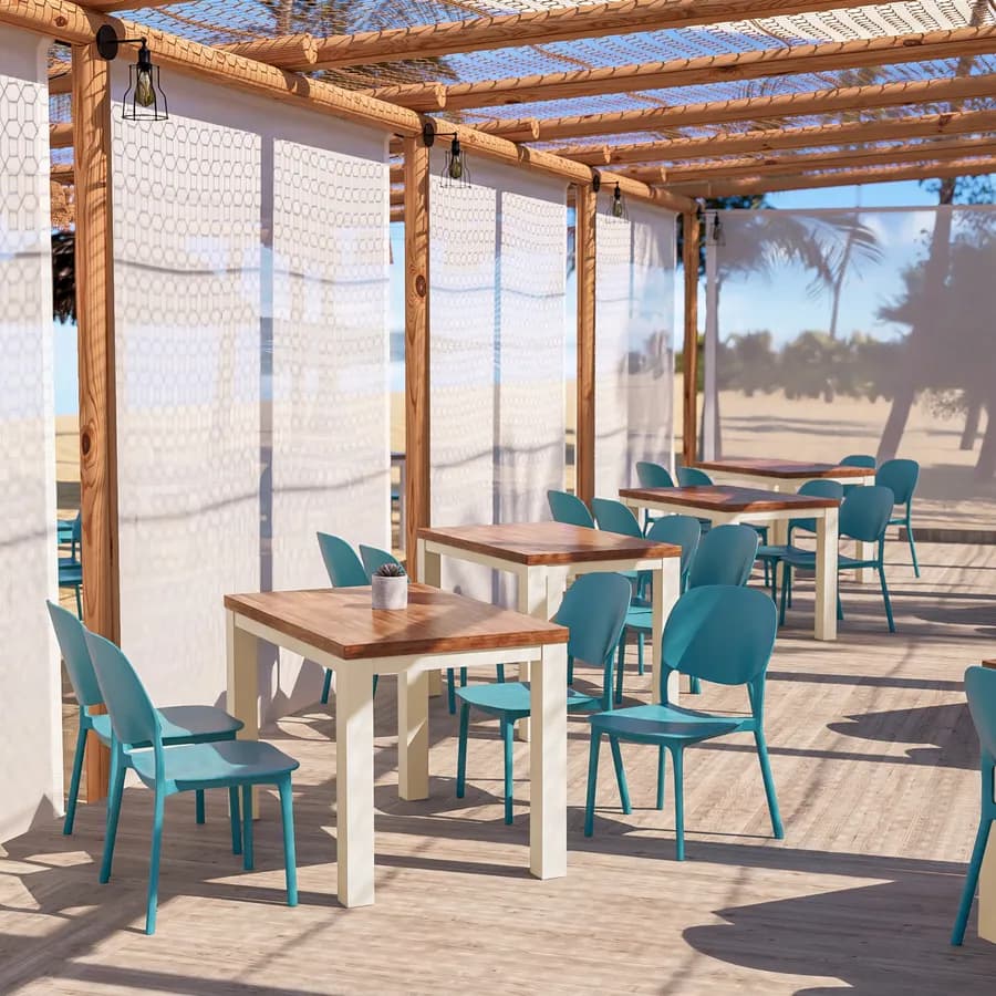 Set pranzo tavolo con piano in legno di acacia 115x70 cm e 4 sedie impilabili blu maldive - Paint