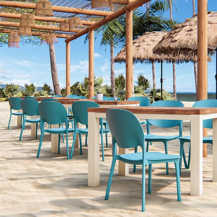 Set pranzo tavolo con piano in legno di acacia 115x70 cm e 4 sedie impilabili blu maldive - Paint