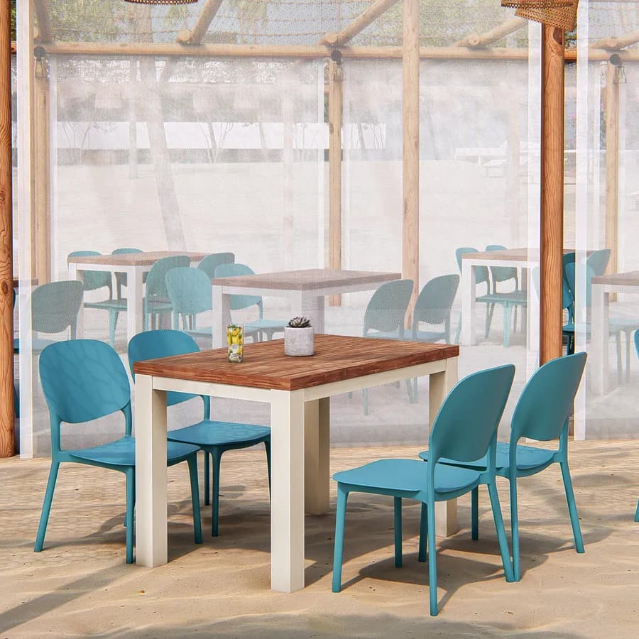 Set pranzo tavolo con piano in legno di acacia 115x70 cm e 4 sedie impilabili blu maldive - Paint