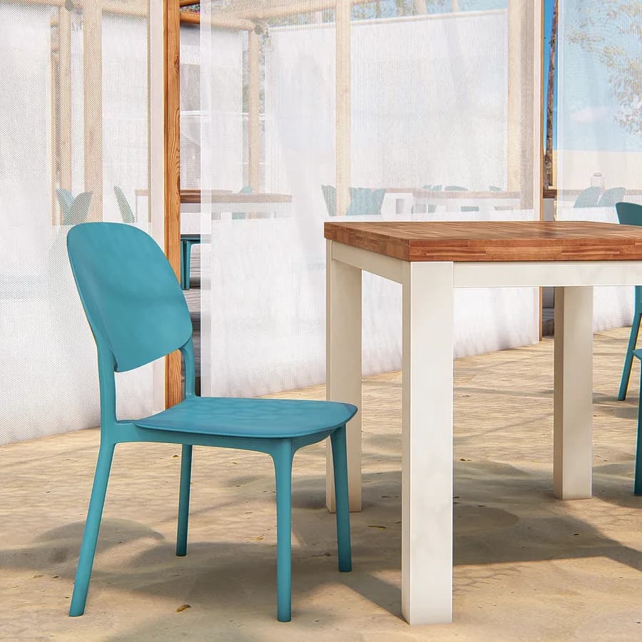Set pranzo tavolo con piano in legno di acacia 115x70 cm e 4 sedie impilabili blu maldive - Paint