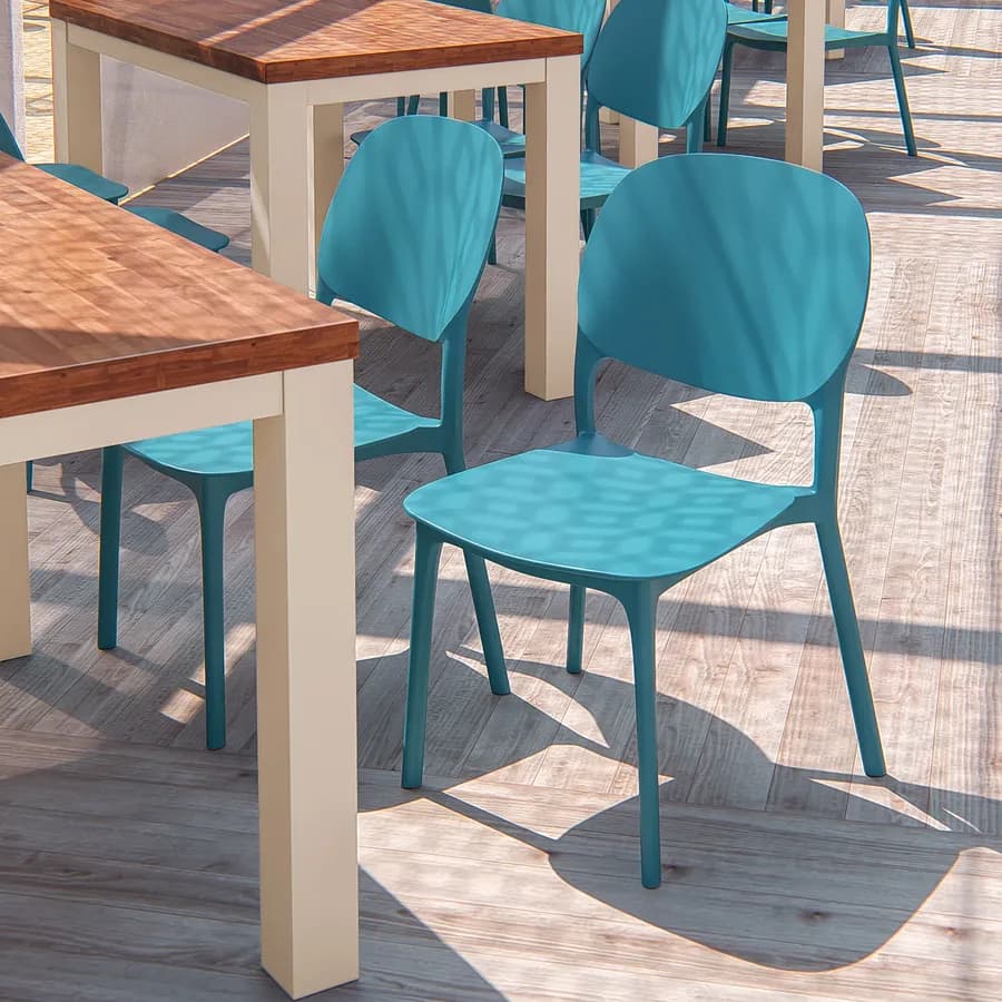 Set pranzo tavolo con piano in legno di acacia 115x70 cm e 4 sedie impilabili blu maldive - Paint