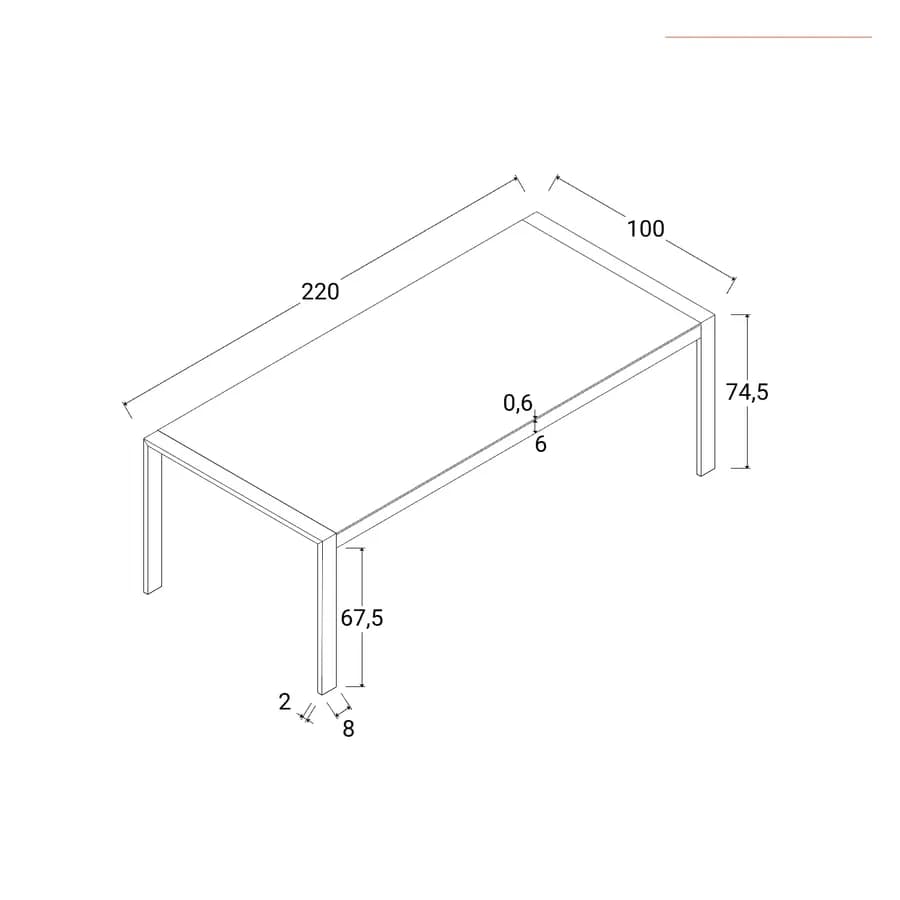Set pranzo tavolo con top in vetro 220x100 cm e 8 sedie con braccioli in alluminio grigio effetto legno - Ohen