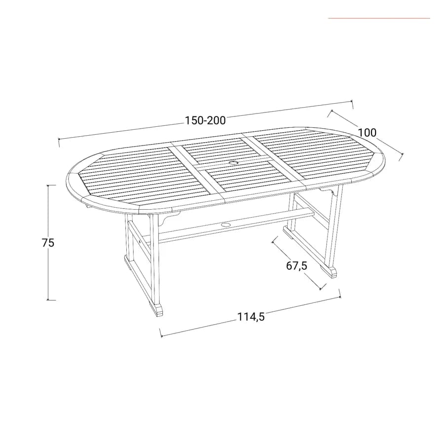 Set pranzo tavolo ovale allungabile 150/200x100 cm e 4 sedie pieghevoli con braccioli in legno di acacia e corda tortora - Yadira