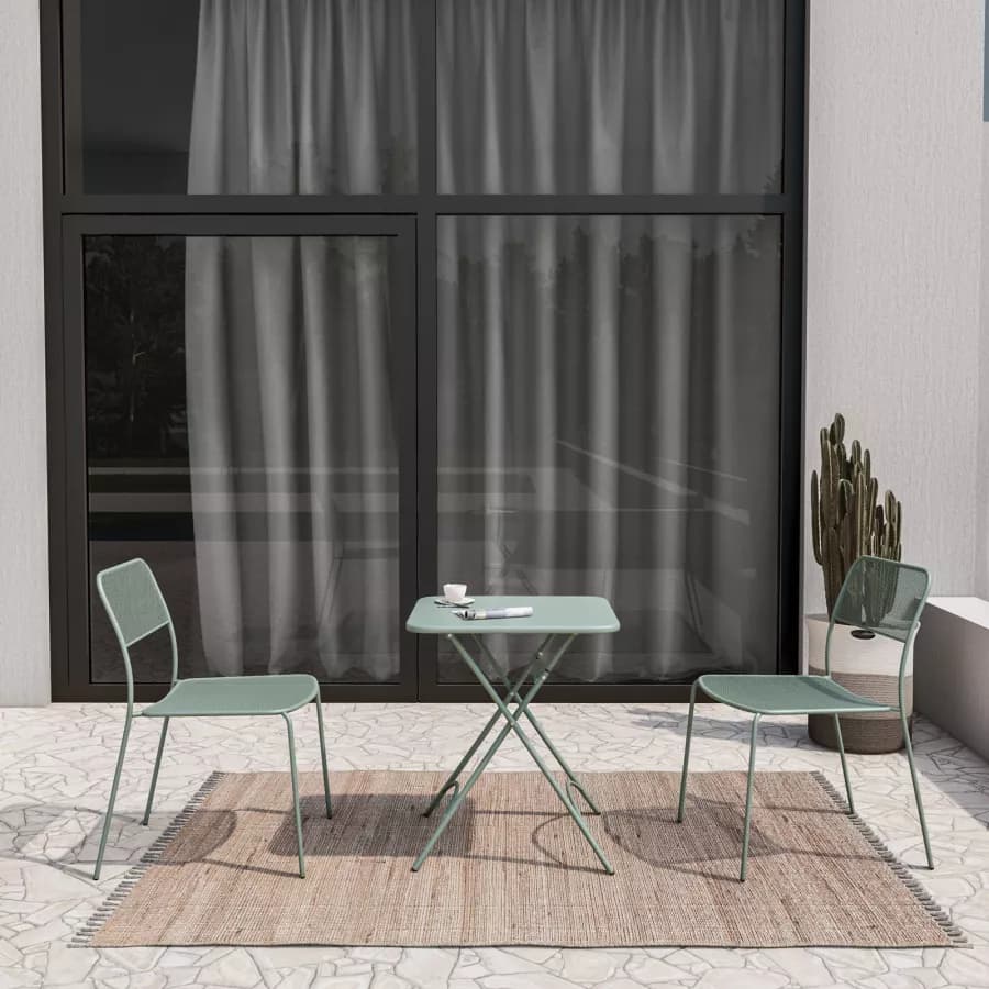 Set bistrot tavolo pieghevole 60x60 cm e 2 sedie in acciaio verde marino - Faber