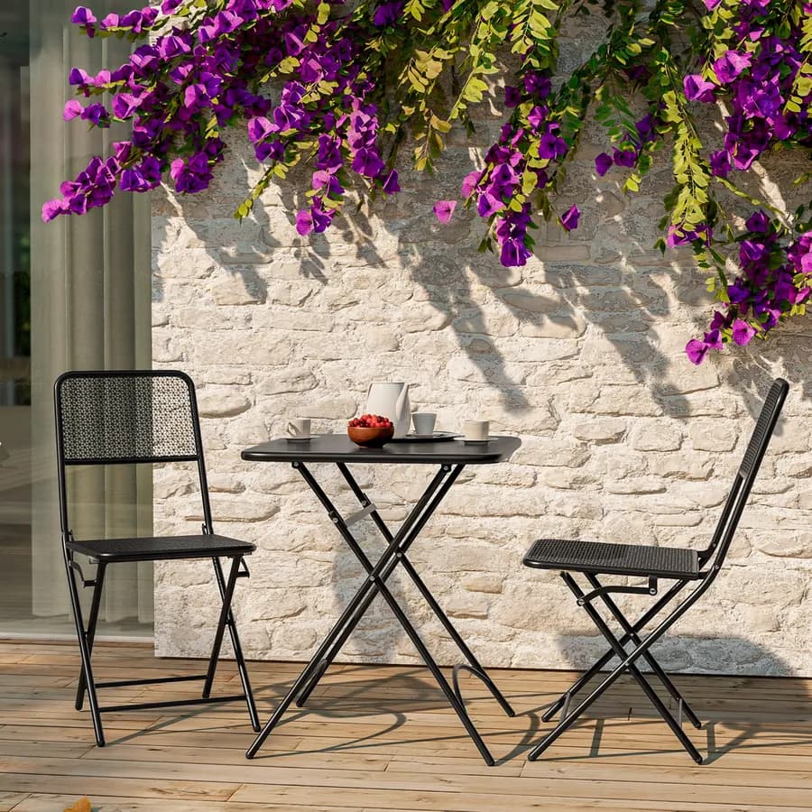 Set bistrot tavolo pieghevole 60x60 cm e 2 sedie pieghevoli in acciaio nero - Faber