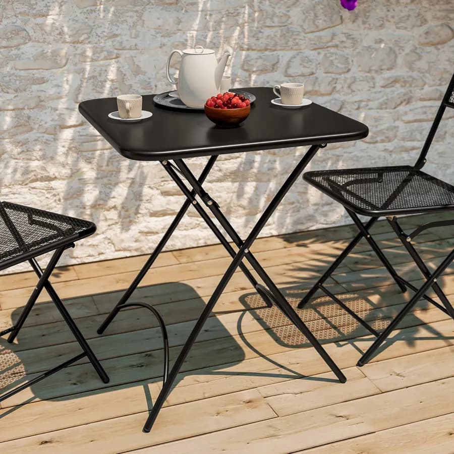 Set bistrot tavolo pieghevole 60x60 cm e 2 sedie pieghevoli in acciaio nero - Faber