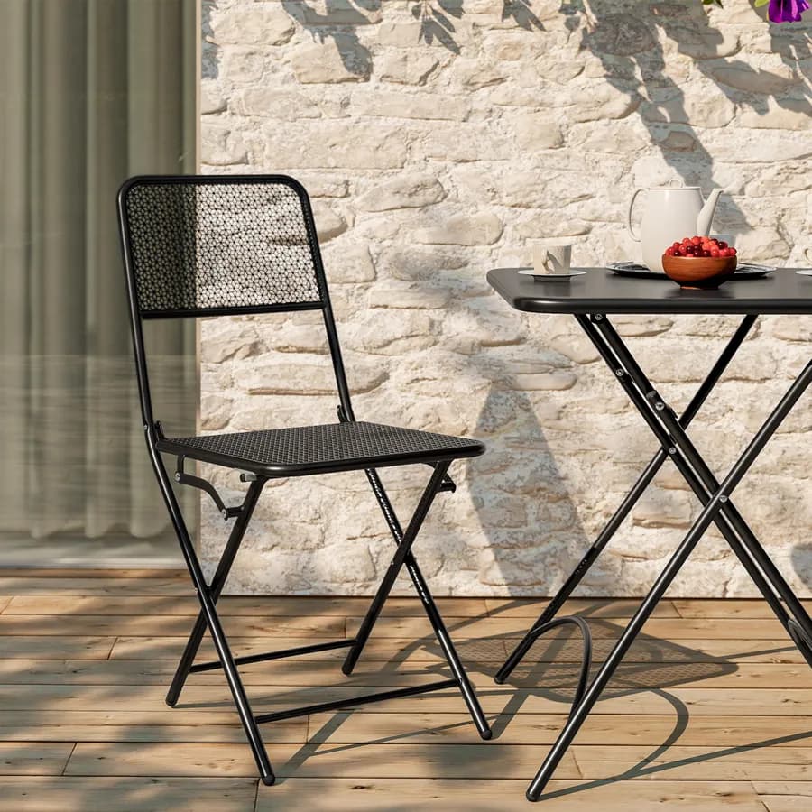 Set bistrot tavolo pieghevole 60x60 cm e 2 sedie pieghevoli in acciaio nero - Faber