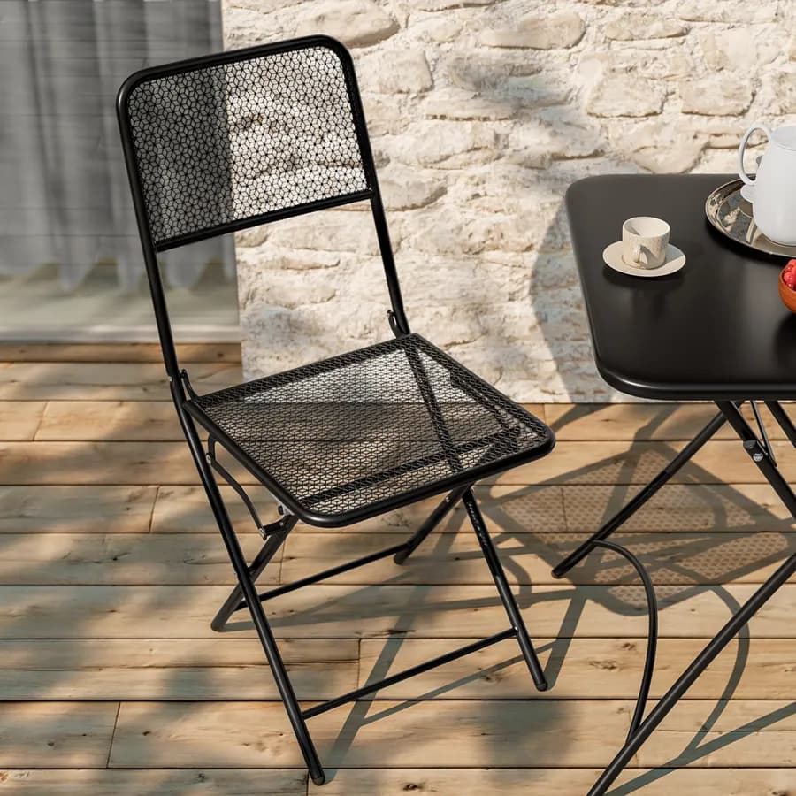 Set bistrot tavolo pieghevole 60x60 cm e 2 sedie pieghevoli in acciaio nero - Faber
