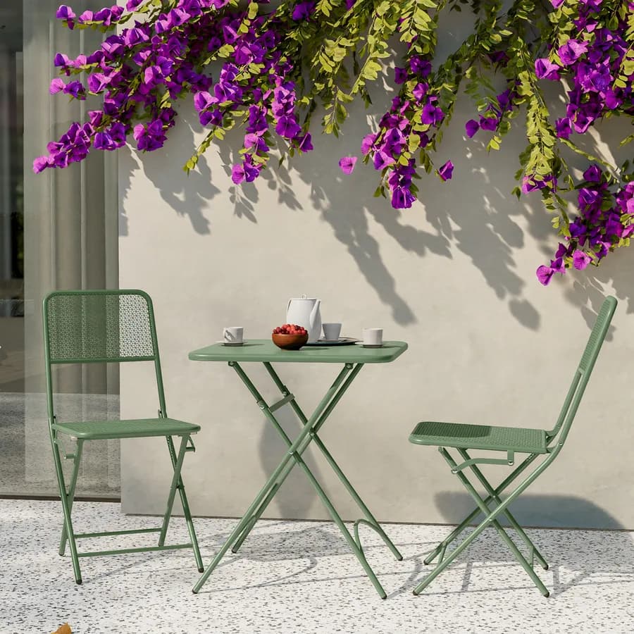 Set bistrot tavolo pieghevole 60x60 cm e 2 sedie pieghevoli in acciaio verde oliva - Faber