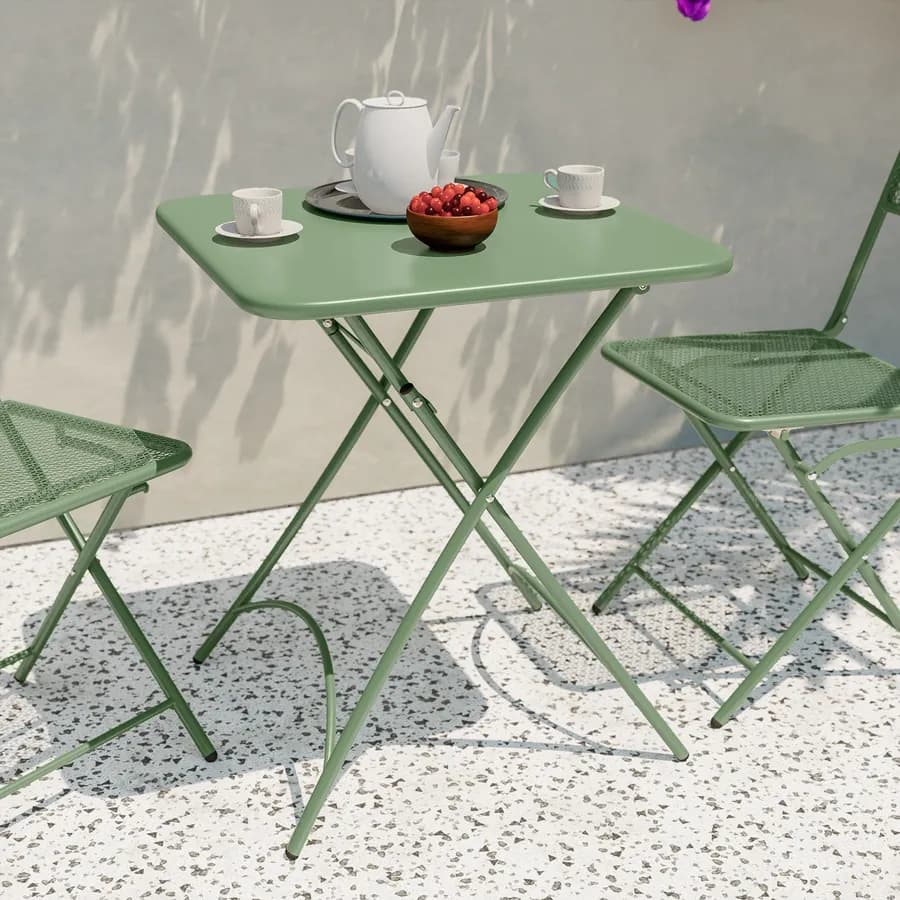 Set bistrot tavolo pieghevole 60x60 cm e 2 sedie pieghevoli in acciaio verde oliva - Faber