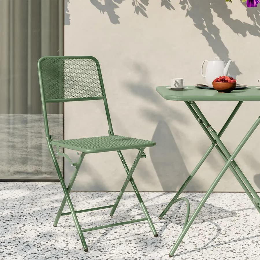 Set bistrot tavolo pieghevole 60x60 cm e 2 sedie pieghevoli in acciaio verde oliva - Faber