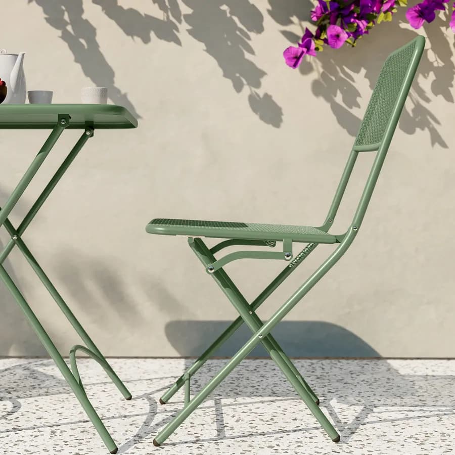 Set bistrot tavolo pieghevole 60x60 cm e 2 sedie pieghevoli in acciaio verde oliva - Faber