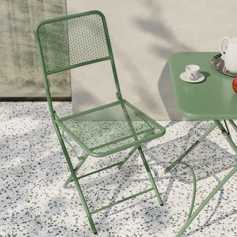 Set bistrot tavolo pieghevole 60x60 cm e 2 sedie pieghevoli in acciaio verde oliva - Faber