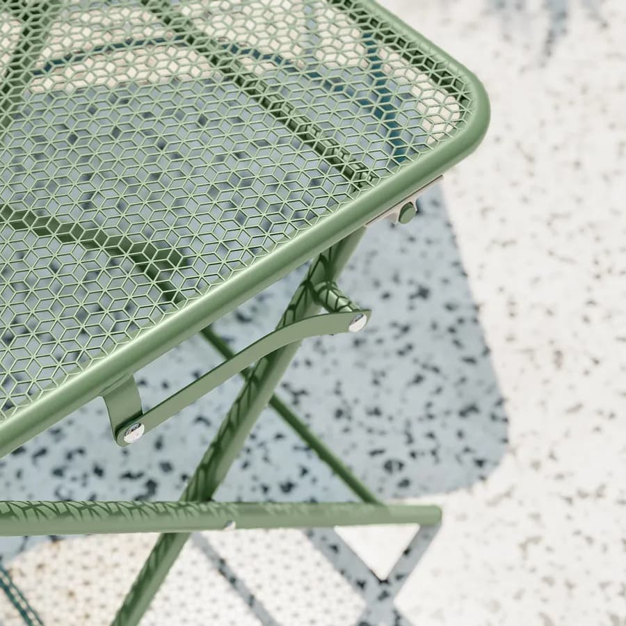 Set bistrot tavolo pieghevole 60x60 cm e 2 sedie pieghevoli in acciaio verde oliva - Faber