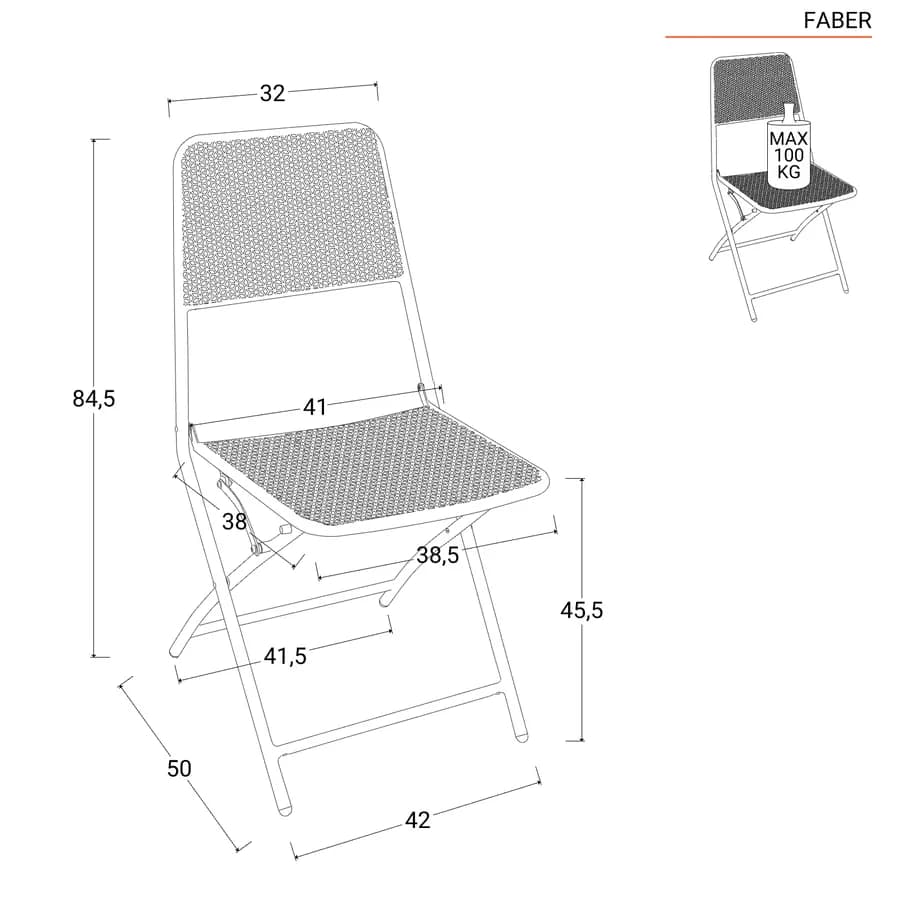 Set bistrot tavolo pieghevole 60x60 cm e 2 sedie pieghevoli in acciaio verde oliva - Faber