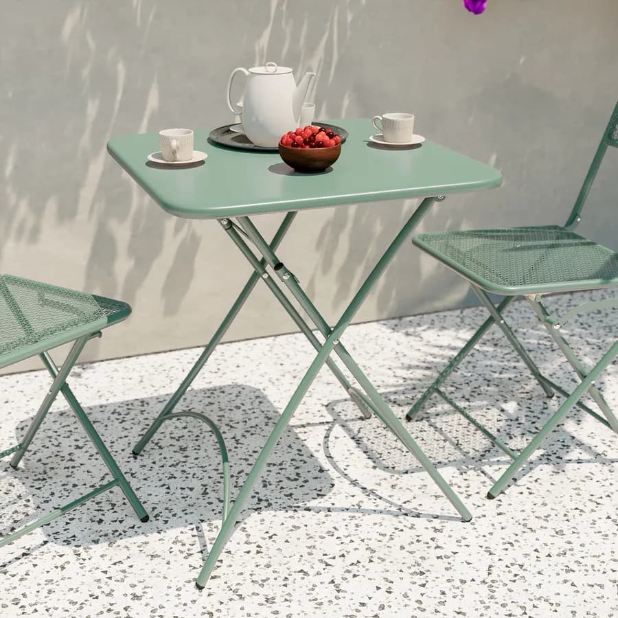 Set bistrot tavolo pieghevole 60x60 cm e 2 sedie pieghevoli in acciaio verde marino - Faber
