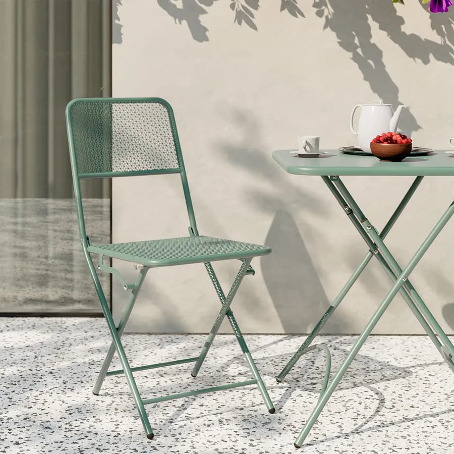 Set bistrot tavolo pieghevole 60x60 cm e 2 sedie pieghevoli in acciaio verde marino - Faber