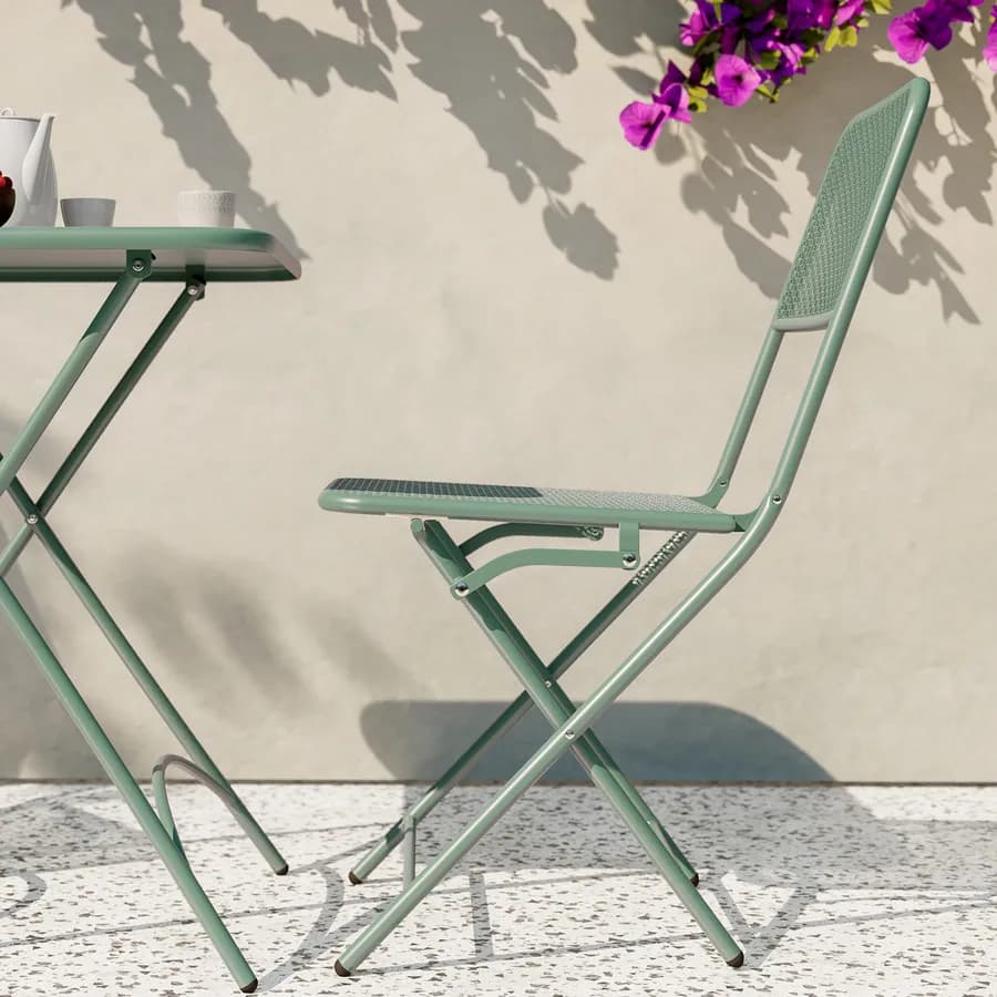 Set bistrot tavolo pieghevole 60x60 cm e 2 sedie pieghevoli in acciaio verde marino - Faber