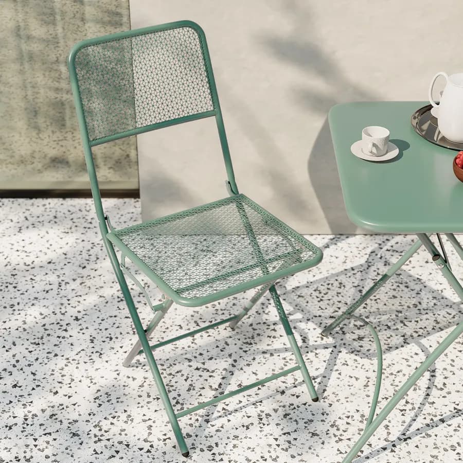 Set bistrot tavolo pieghevole 60x60 cm e 2 sedie pieghevoli in acciaio verde marino - Faber