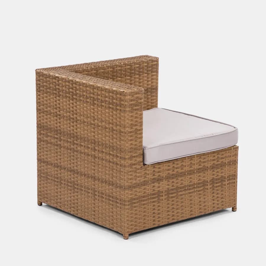 Set relax da giardino modulare con 2 divani 2 pouf e tavolino in polyrattan naturale - Tobago