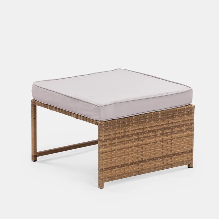 Set relax da giardino modulare con 2 divani 2 pouf e tavolino in polyrattan naturale - Tobago