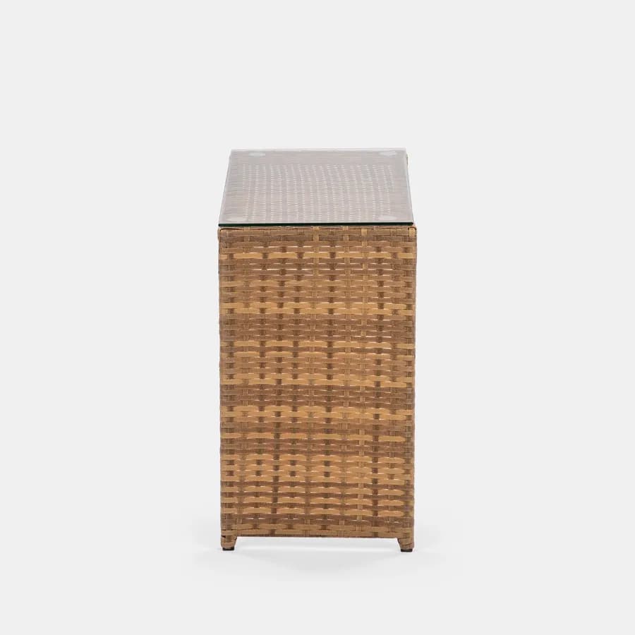 Set relax da giardino modulare con 2 divani 2 pouf e tavolino in polyrattan naturale - Tobago