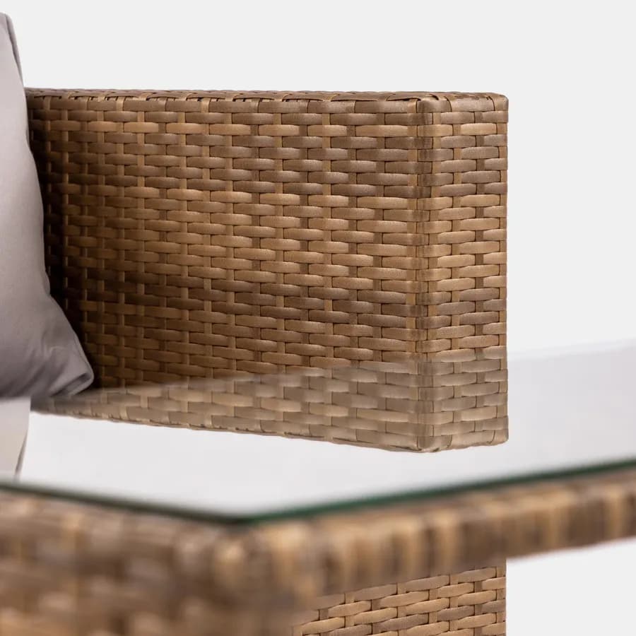 Set relax da giardino modulare con 2 divani 2 pouf e tavolino in polyrattan naturale - Tobago