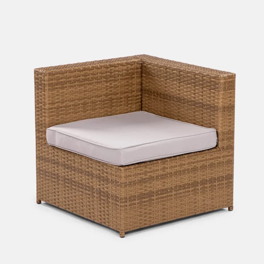 Set relax da giardino modulare con 2 divani 2 pouf e tavolino in polyrattan naturale - Tobago